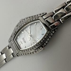 Relic Women’s Silver Crystal Quartz Watch Mother of Pearl Dial | New Battery